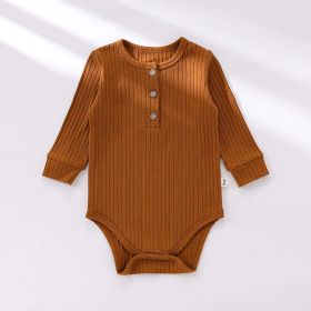 Baby Boy And Girl Solid Color Soft Cotton Long Sleeve Bodysuit - 66 (3-6M) - Brown