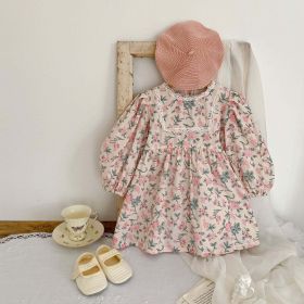 Baby Girl Flower Print Pattern Mesh Patchwork Design Onesies & Dress - 110 (3-5Y) - Light Pink