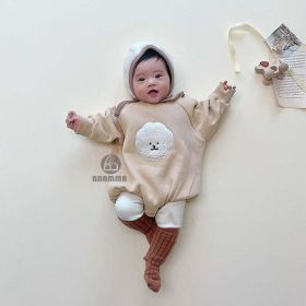 Baby Solid Color Cartoon Cloud Patched Design Triangle Fleece Onesies - 80 (9-12M) - Apricot