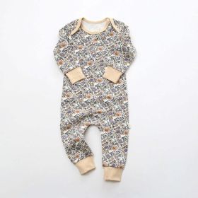 Baby Floral Graphic Envelope Collar Design Soft Cotton Nordic Style Jumpsuit - 90 (12-24M) - Black