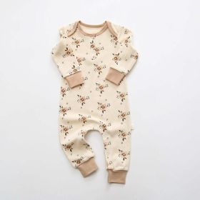 Baby Floral Graphic Envelope Collar Design Soft Cotton Nordic Style Jumpsuit - 90 (12-24M) - Apricot