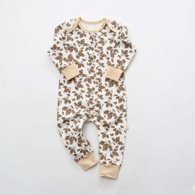 Baby Floral Graphic Envelope Collar Design Soft Cotton Nordic Style Jumpsuit - 73 (6-9M) - Brown