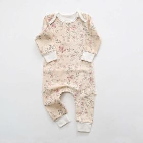 Baby Floral Graphic Envelope Collar Design Soft Cotton Nordic Style Jumpsuit - 90 (12-24M) - Beige