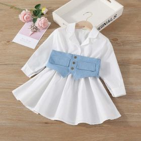 Baby Solid Color Waistband Patched Design Fashion Dress In Summer - 90 (12-24M) - Blue