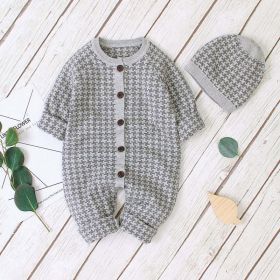 Baby Embroidered Pattern Single Breasted Design Longsleeve Knitted Romper - 90 (12-24M) - Grey