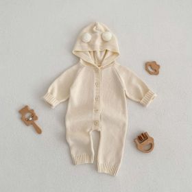 Baby Solid Color Full Button Design Knit Long Sleeve Jumpsuits - 80 (9-12M) - Apricot