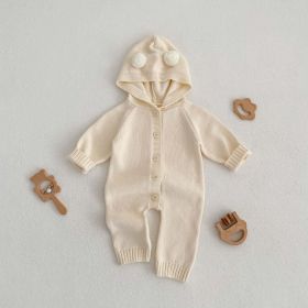 Baby Solid Color Full Button Design Knit Long Sleeve Jumpsuits - 66 (3-6M) - Apricot