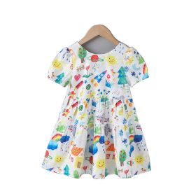 Baby Print Pattern Bow Patched Design Short Sleeve Dress In Summer - 110 (3-5Y) - White