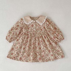 Baby Girl Ditsy Flower Graphic Mesh Patched Design Long Sleeve Sweet Onesies Dress - 100 (2-3Y) - Light Pink