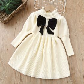 Baby Bow Patched Design Puff Sleeve Princess Dress - 110 (3-5Y) - White