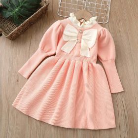 Baby Bow Patched Design Puff Sleeve Princess Dress - 110 (3-5Y) - Pink