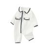 Baby Solid Color Simple Style Lapel Cotton Thermal Home Clothes Romper - 59 (0-3M) - White