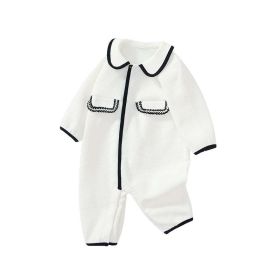 Baby Solid Color Simple Style Lapel Cotton Thermal Home Clothes Romper - 59 (0-3M) - White