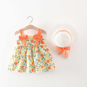 Baby Girl Flower Pattern Bow Patched Design Beautiful Dress - 80 (9-12M) - Orange