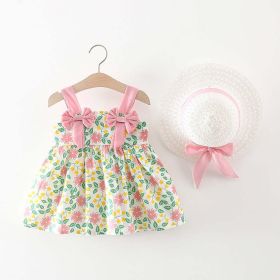 Baby Girl Flower Pattern Bow Patched Design Beautiful Dress - 80 (9-12M) - Pink