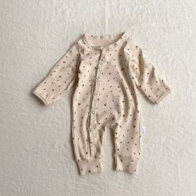 Baby Flower Pattern & Solid Color Lace Design Button Front Jumpsuit - 73 (6-9M) - Apricot