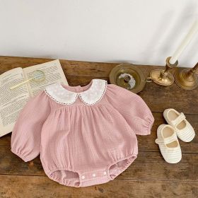 Baby Girl Solid Color Long Sleeve Loose Cotton Bodysuit - 66 (3-6M) - Pink