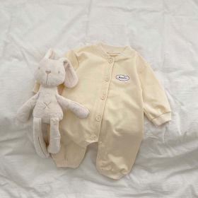 Baby Solid Color Single Breasted Design Long Sleeve Jumpsuit - 100 (2-3Y) - Apricot