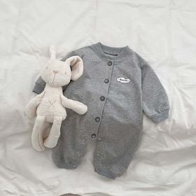 Baby Solid Color Single Breasted Design Long Sleeve Jumpsuit - 90 (12-24M) - Grey