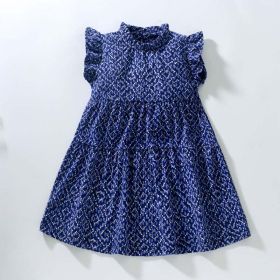 Baby Girl Ditsy Flower Graphic Sleeveless Loose Princess Dress - 120 (5-7Y) - Blue