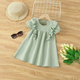 Baby Solid Color Ruffle Design Simple Style Summer Dress - 120 (5-7Y) - Green