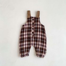 Baby Western Plaid Pattern Casual Strap Design Romper - 90 (12-24M) - Brown