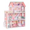 Wooden Dollhouse for Kids with 24 pcs Furniture Preschool Dollhouse House Toy for Kids, S - as Pic