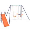 Swing Set with Slide and 3 Seats Orange - Orange