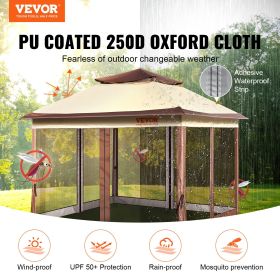 VEVOR Patio Gazebo, 11 x 11 FT Pop up Gazebo for 8-10 Person, with Mosquito Netting, Metal Frame, and PU Coated 250D Oxford Cloth, Outdoor Canopy Shel