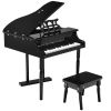 30-Key Kids Piano Keyboard Toy with Bench Piano Lid and Music Rack - black