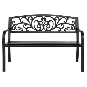 50" Iron&PVC Outdoor Courtyard Decoration Park Leisure Bench - as picture