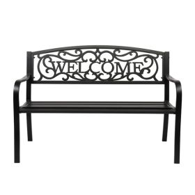 50" Outdoor Welcome Backrest Cast Iron&PVC Bench - as picture