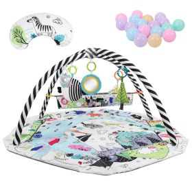 4 In 1 Baby Gym Play Mat Ball Pit Baby Lounger Safety Fence Tummy Time Mat Baby Activity Center with Pillow 18 Balls 9 Toys for 0-3 Years Old - Grey