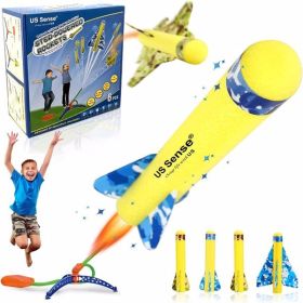 US Sense Toy Rocket Launcher for Kids,Rocket Set with 2 Glider Planes + 4 Foam Rockets Set + Adjustable Stomp Launcher,Rockets for 5, 6, 7, 8, 12 Year