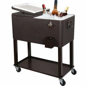 80QT Rolling Outdoor Patio Cooler Cart on Wheels Portable Ice Chest with Shelf - Silver