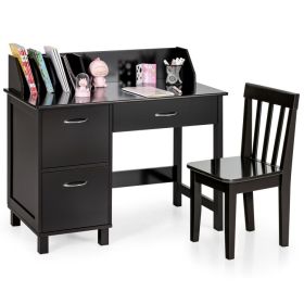 Kids Wooden Writing Furniture Set with Drawer and Storage Cabinet - Dark Brown