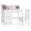 Kids Wooden Writing Furniture Set with Drawer and Storage Cabinet - White