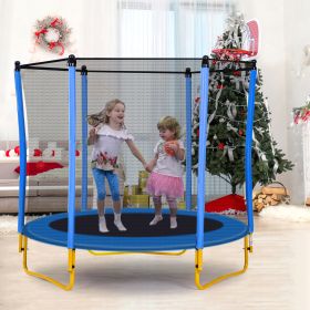 5.5FT Trampoline for Kids - 65" Outdoor & Indoor Mini Toddler Trampoline with Enclosure, Basketball Hoop and Ball Included - as Pic