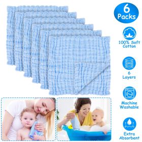 6 Packs Muslin Burp Cloths 6 Layers 100% Cotton Extra Absorbent Baby Burping Cloth - Blue