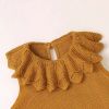 Baby Girl 1pcs Ruffle Neck Solid Color Sleeveless Crotch Design Knitted Rompers - 73 (6-9M) - Coffee