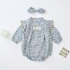 Baby Girl 1pcs Ditsy Flower Pattern Frill Trim Design Onesies - 66 (3-6M) - Blue