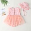 Baby Girl 1pcs Plaid Graphic Strawberry Embroidery Mesh Overlay Floral Neck Dress - 66 (3-6M) - Green