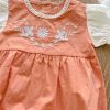 Baby Girl Floral Embroidery Patchwork Design Puff-Sleeved Onesies - 66 (3-6M) - Orange