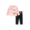 Baby Girl Cartoon Animal Pattern Tops Combo Solid Pants 2 Pieces Sets - 90 (12-24M) - Pink