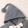 Baby Girl 1pcs Solid Color Big Bow Tie Patched Design Shawl Kniited Hoodies With Hat - 80 (9-12M) - Brown