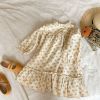 Baby Girls Floral Print Ruffle Design O-Neck Pull Sleeved Dress - 80 (9-12M) - Beige