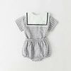 Baby Girl 1pcs Plaid Pattern Contrast Tape Lapel Design Combo Shorts Sets - 66 (3-6M) - Blue