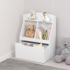 Kids Bookshelf with Drawer and Wheels, Children's Book Display, Wooden Bookcase, Toy Storage Cabinet Organizer, White - as Pic