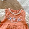 Baby Girl Floral Embroidery Patchwork Design Puff-Sleeved Onesies - 66 (3-6M) - Orange