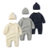 Baby Solid Color Crochet Knitted Pattern Shoulder Button Design Rompers - 59 (0-3M) - Grey